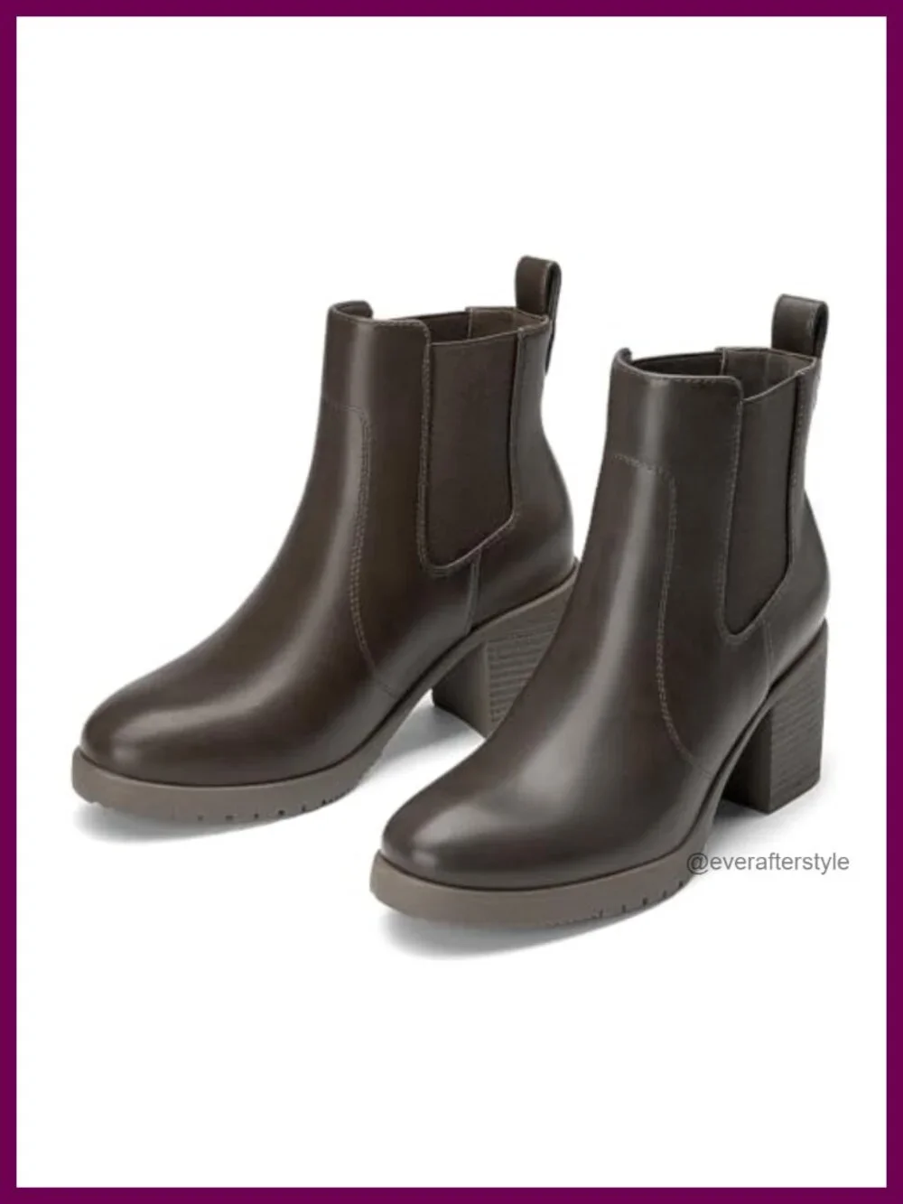 Women's Slip On Elastic Chelsea Ankle Boots Faux Leather Block Heel